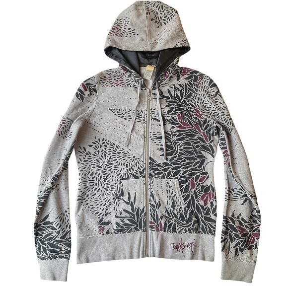 Billabong Jackets & Blazers - Billabong Women Hoodie Jacket L Gray Floral Fleece Full Zipper Logo Long Sleeve